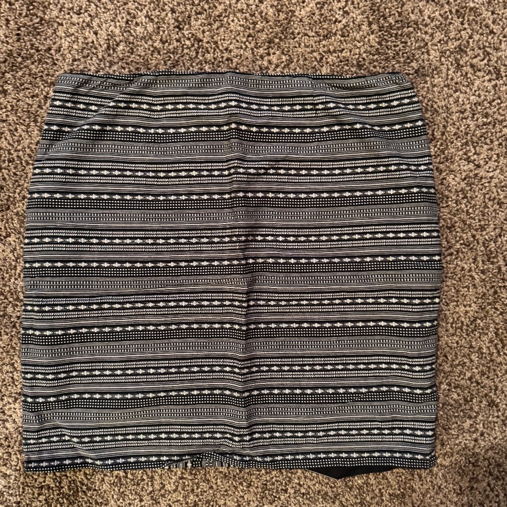 Garnet Hill Size 14 Black White Geometric Stripe Skirt Faux Wrap Asymmetrical